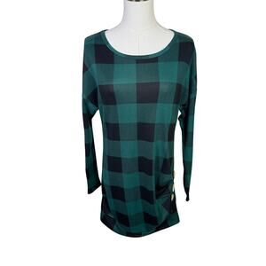 Yincro Plaid Green Black Long Button Detail Sweater US Womens M